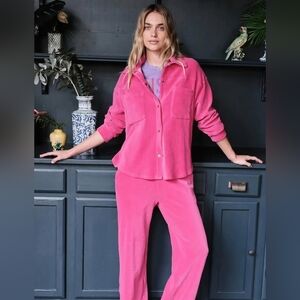 SET!!! Sundry "Anthropologie" Cozy Fleece Button Down Shirt & Joggers- In Purple